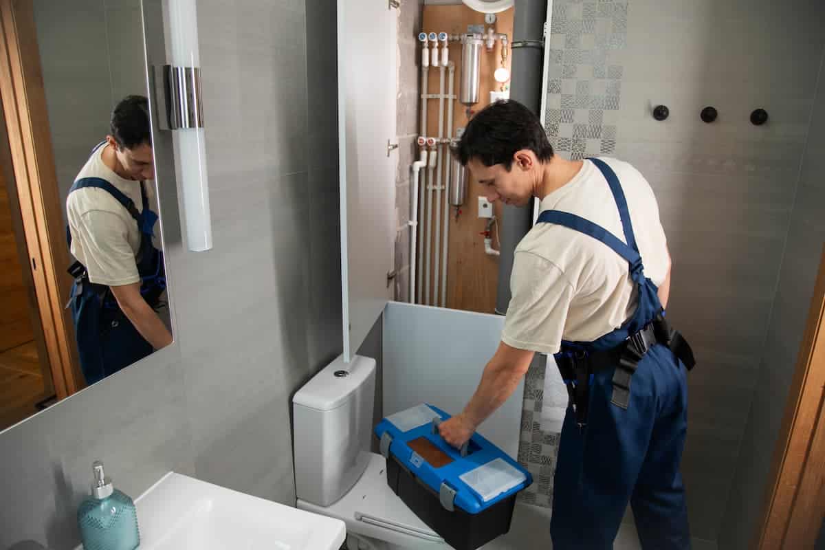 profissional abrindo parede do banheiro para verificar sinais de infiltração em tubulações