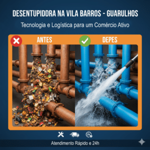 Infraestrutura de esgoto na Vila Barros, Guarulhos, evidenciando o impacto do tráfego pesado sobre as redes subterrâneas de uso misto.