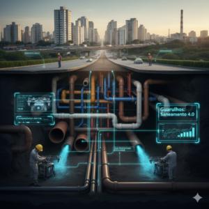 Caminh&otilde;es combinado de alta press&atilde;o realizando limpeza de galeria industrial em Guarulhos.