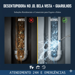 Visão técnica de manutenção de esgoto em bairro residencial arborizado, destacando a prevenção contra raízes e gordura.