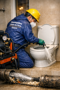 Desentupimento de vaso sanit&aacute;rio na Cidade das Flores, Osasco. Refluxo pluvial e rede saturada. Equipe 24h, 40 min, sem taxa.
