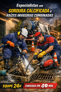 Desentupimento de esgoto no Bela Vista, Osasco. Gordura comercial e rede saturada. Equipe 24h, chegada em 40 min, sem taxa de visita.