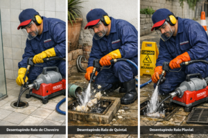 Desentupimento de ralo em Presidente Altino, Osasco. Sif&otilde;es e caixas antigas de concreto. Equipe 24h, 40 min, sem taxa de visita.